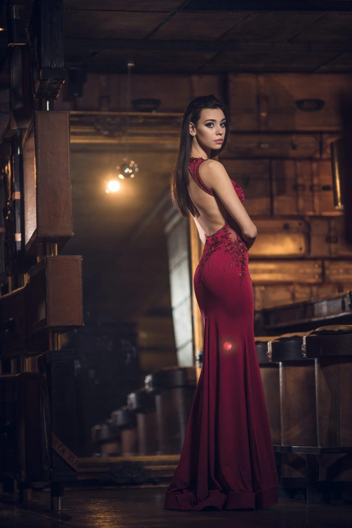 Burgundy Mermaid Open Back Gown - Dresses Dioma