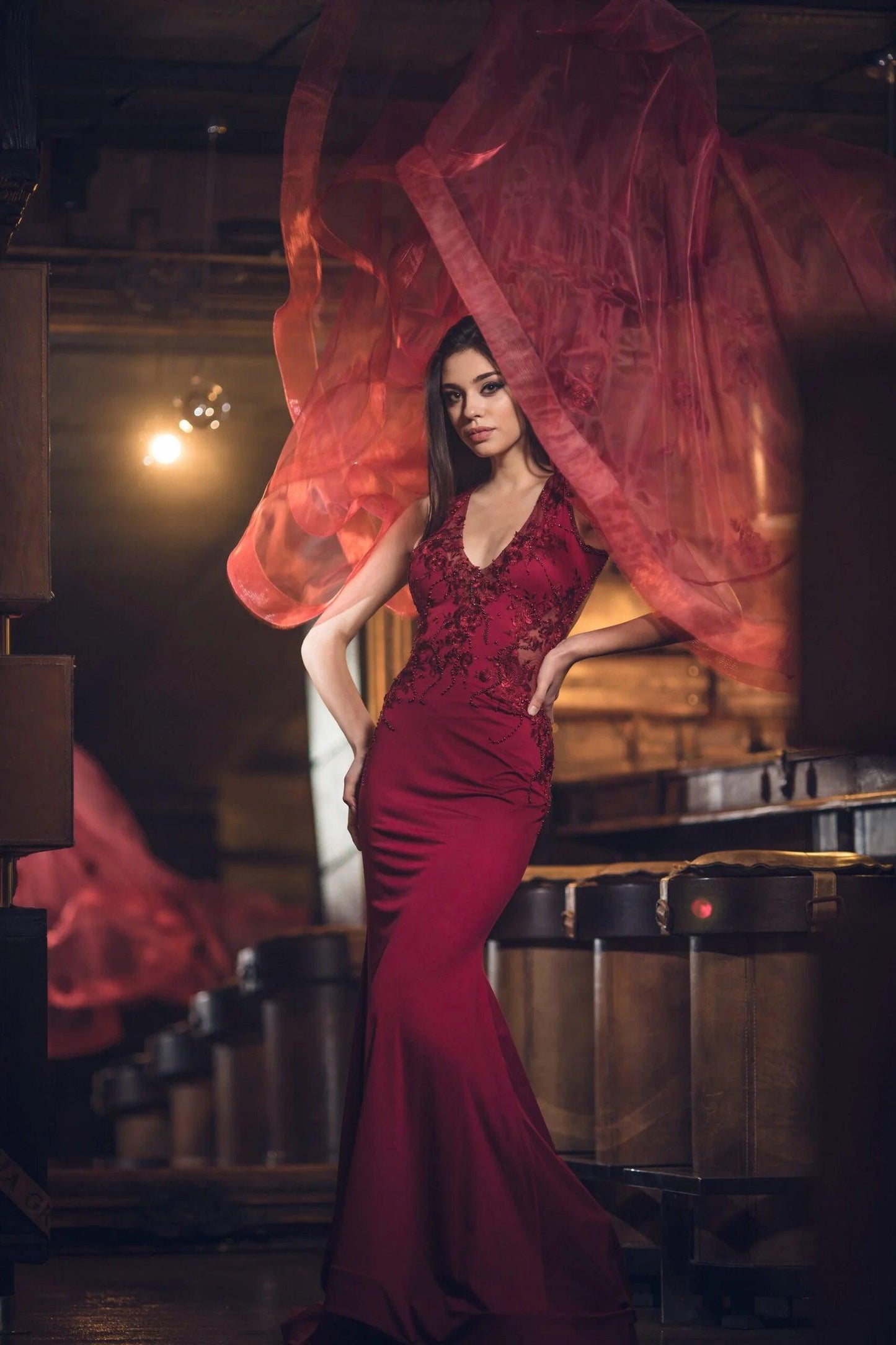 Burgundy Mermaid Open Back Gown - Dresses Dioma