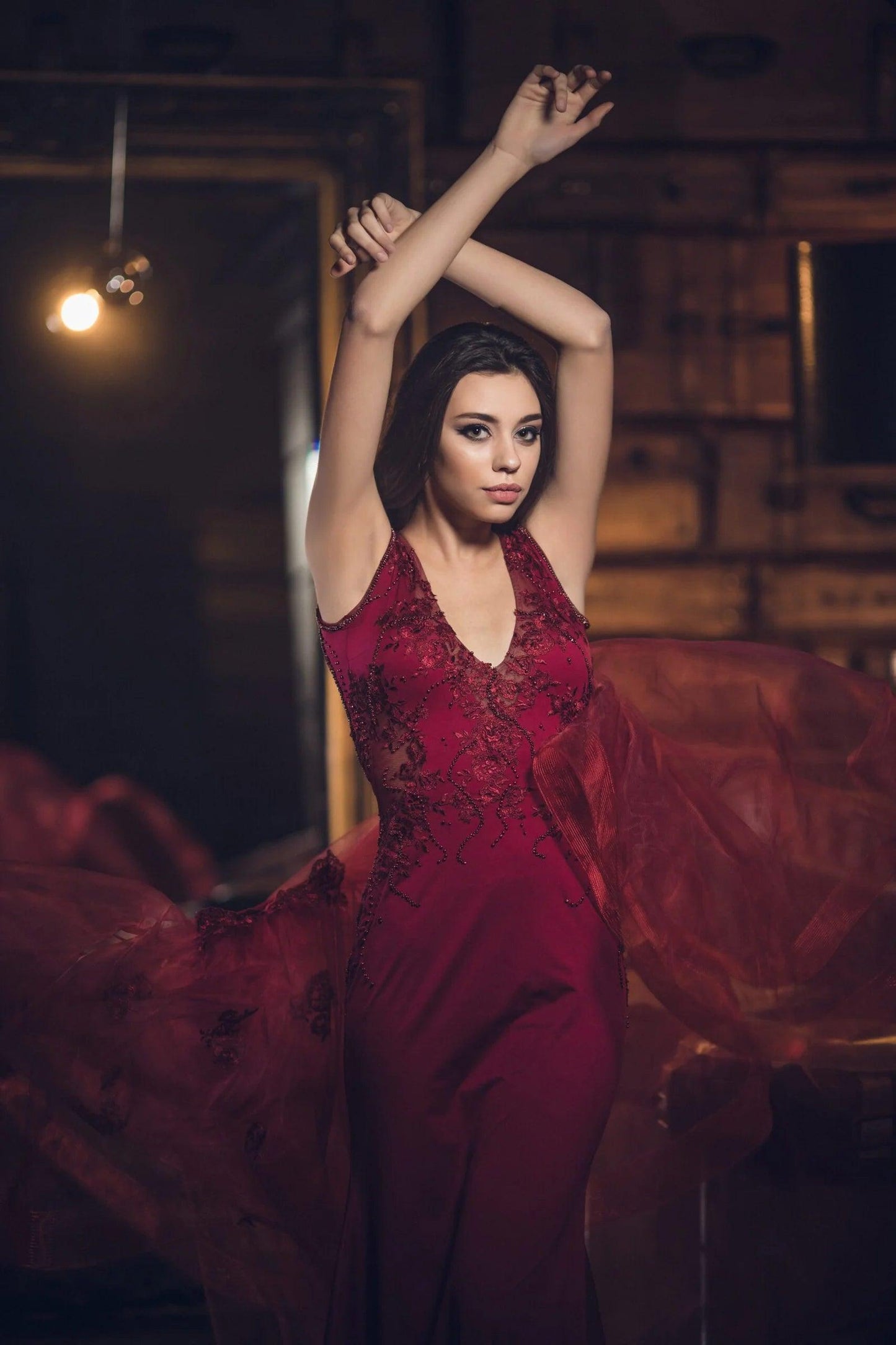 Burgundy Mermaid Open Back Gown - Dresses Dioma