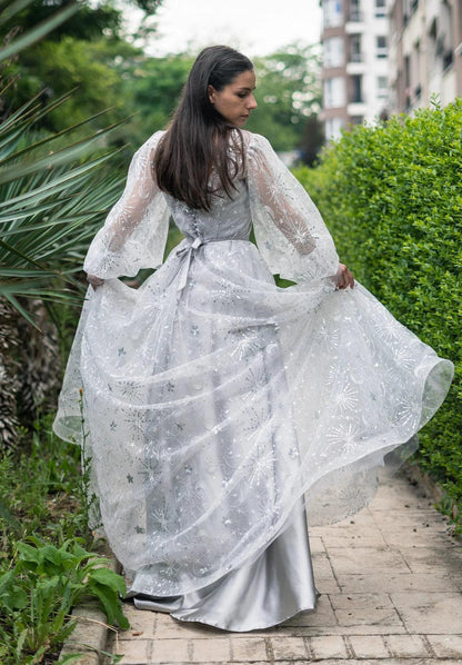 Celestial Unique Boho Wedding Dress in gray - Dresses Dioma