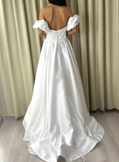 Elegant Classic Luxury Mikado A-line Wedding Dress Amelia