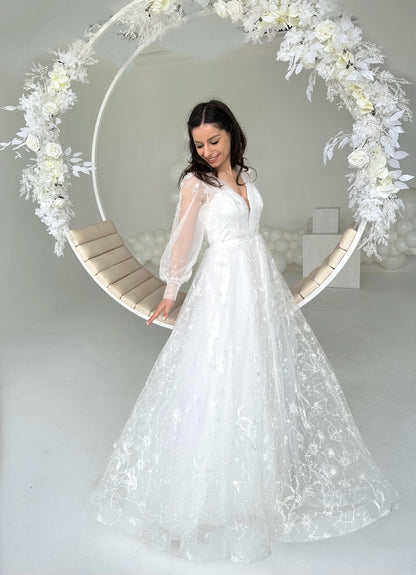 Celestial Stars Moon wedding dress with long sleeves - Dresses Dioma