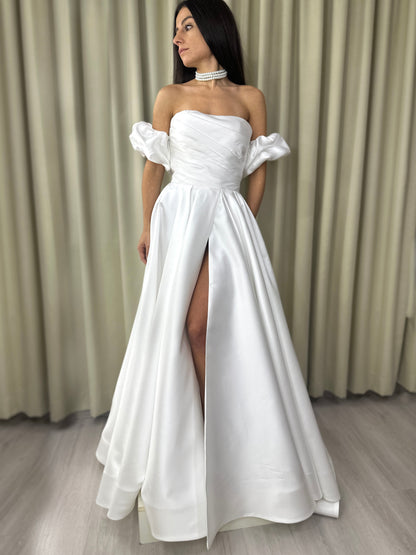 Elegant Classic Luxury Mikado A-line Wedding Dress Amelia