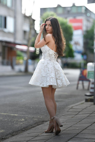 Floral Lace A-line Bridal Mini Dress KATIE - Dresses Dioma