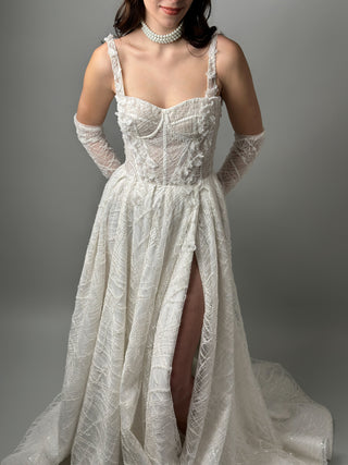 Lace Modern A-line wedding gown CELINE with gloves - Dresses Dioma