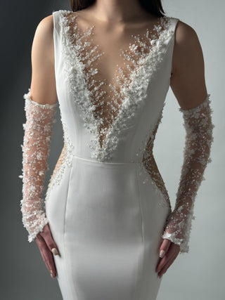 Elegant Mermaid Crepe wedding dress Grace with gloves