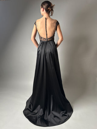 Black Wedding Dress Alternative Illusion Neckline and Pockets