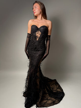 Black Lace Elegant Mermaid Trumpet Dress Amber - Dresses Dioma