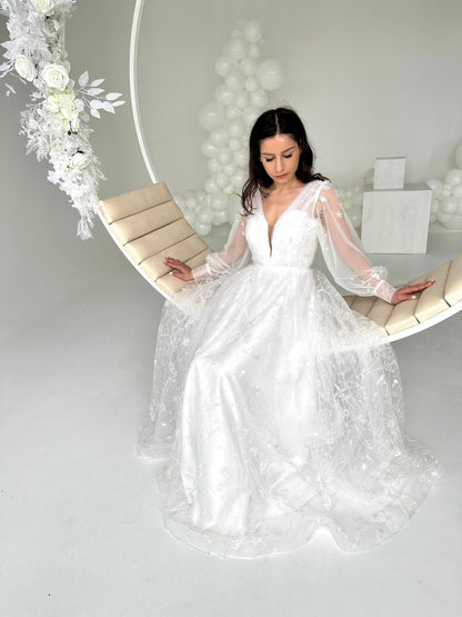 Celestial Stars Moon wedding dress with long sleeves - Dresses Dioma