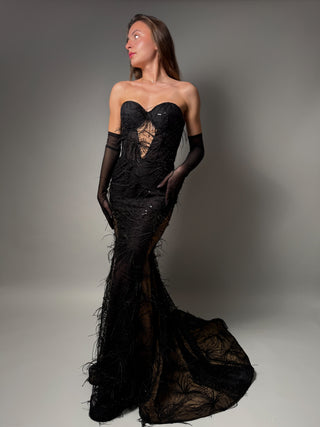 Black Lace Elegant Mermaid Trumpet Dress Amber - Dresses Dioma
