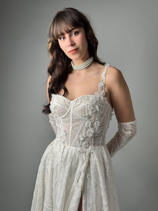 Lace Modern A-line wedding gown CELINE with gloves - Dresses Dioma