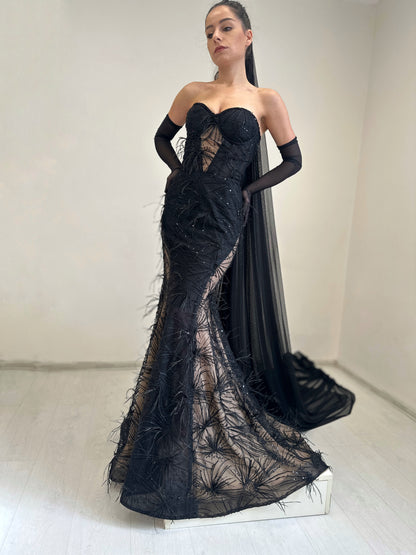 Black Lace Elegant Mermaid Trumpet Dress Amber