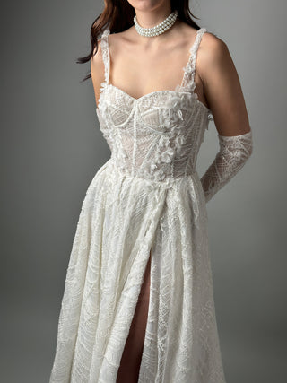 Lace Modern A-line wedding gown CELINE with gloves - Dresses Dioma