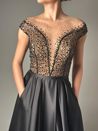 Black Wedding Dress Alternative Illusion Neckline and Pockets