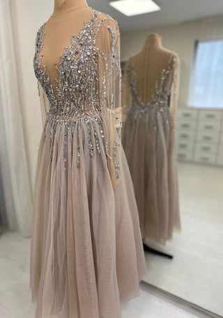 Elegant Embroidered Gray Dress - Dresses Dioma