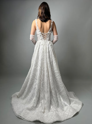 Lace Modern A-line wedding gown CELINE with gloves - Dresses Dioma