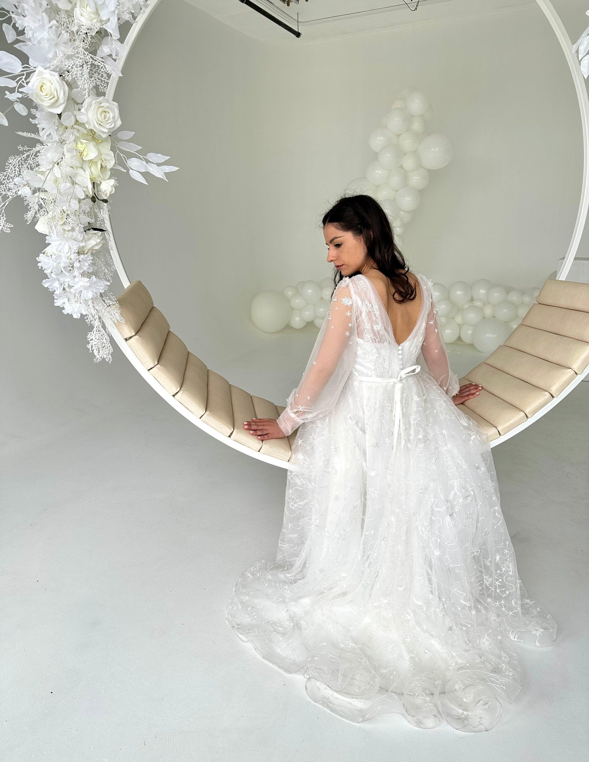 Celestial Stars Moon wedding dress with long sleeves - Dresses Dioma