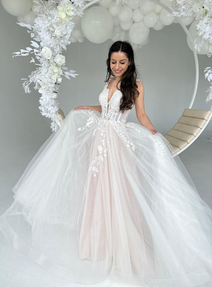 Floral Tulle Wedding Dress - Dresses Dioma