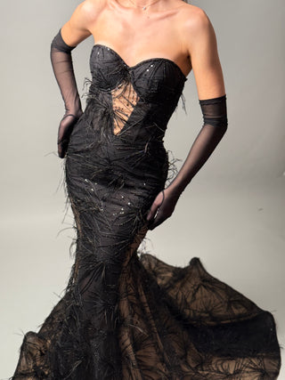 Black Lace Elegant Mermaid Trumpet Dress Amber - Dresses Dioma