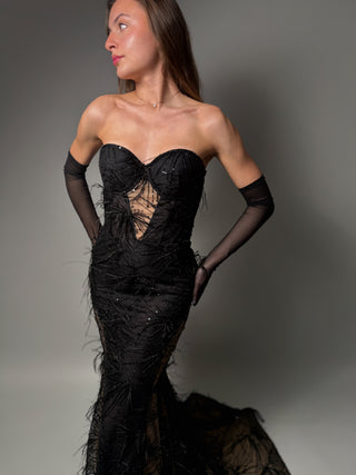 Black Lace Elegant Mermaid Trumpet Dress Amber - Dresses Dioma