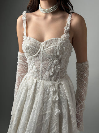 Lace Modern A-line wedding gown CELINE with gloves - Dresses Dioma