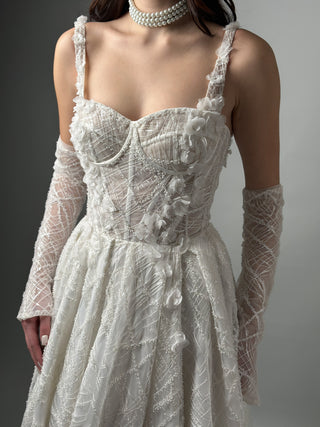 Lace Modern A-line wedding gown CELINE with gloves - Dresses Dioma