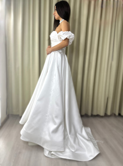 Elegant Classic Luxury Mikado A-line Wedding Dress Amelia