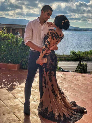 Black Lace Gown Long Sleeve - Dresses Dioma