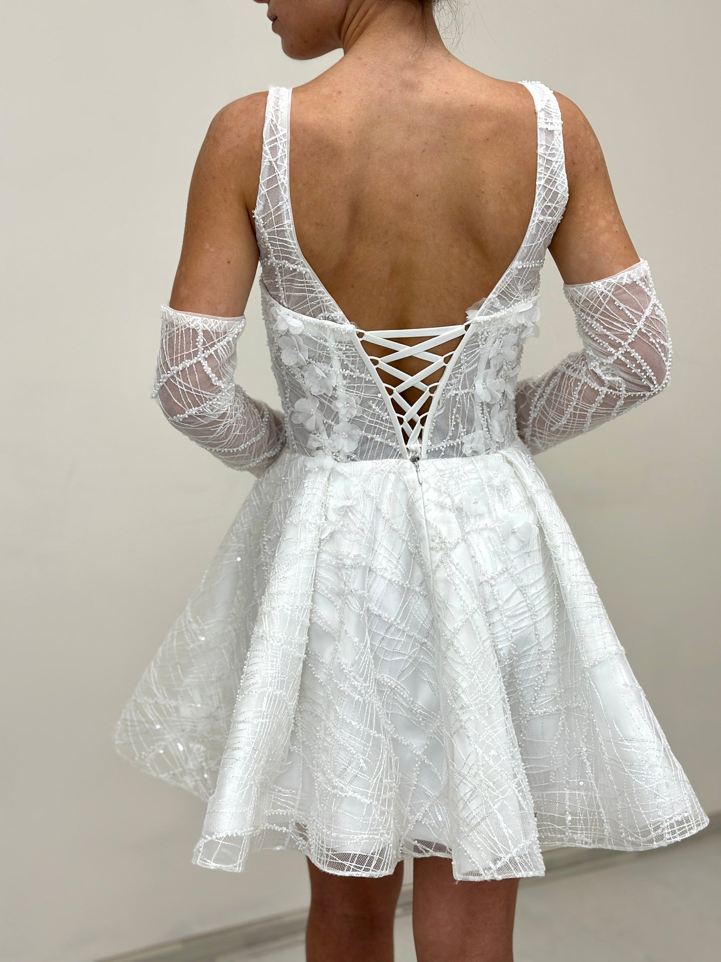 Short Lace A-line Wedding Dress Bridal Mini Daisy