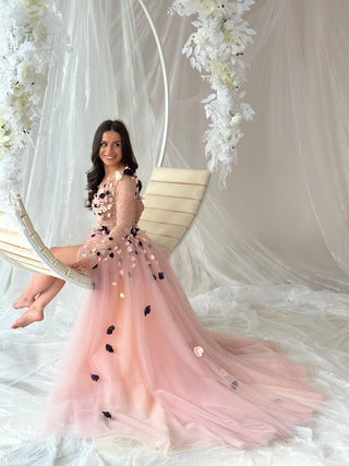 Pink Floral Colorful Gown Long Sleeve - Dresses Dioma