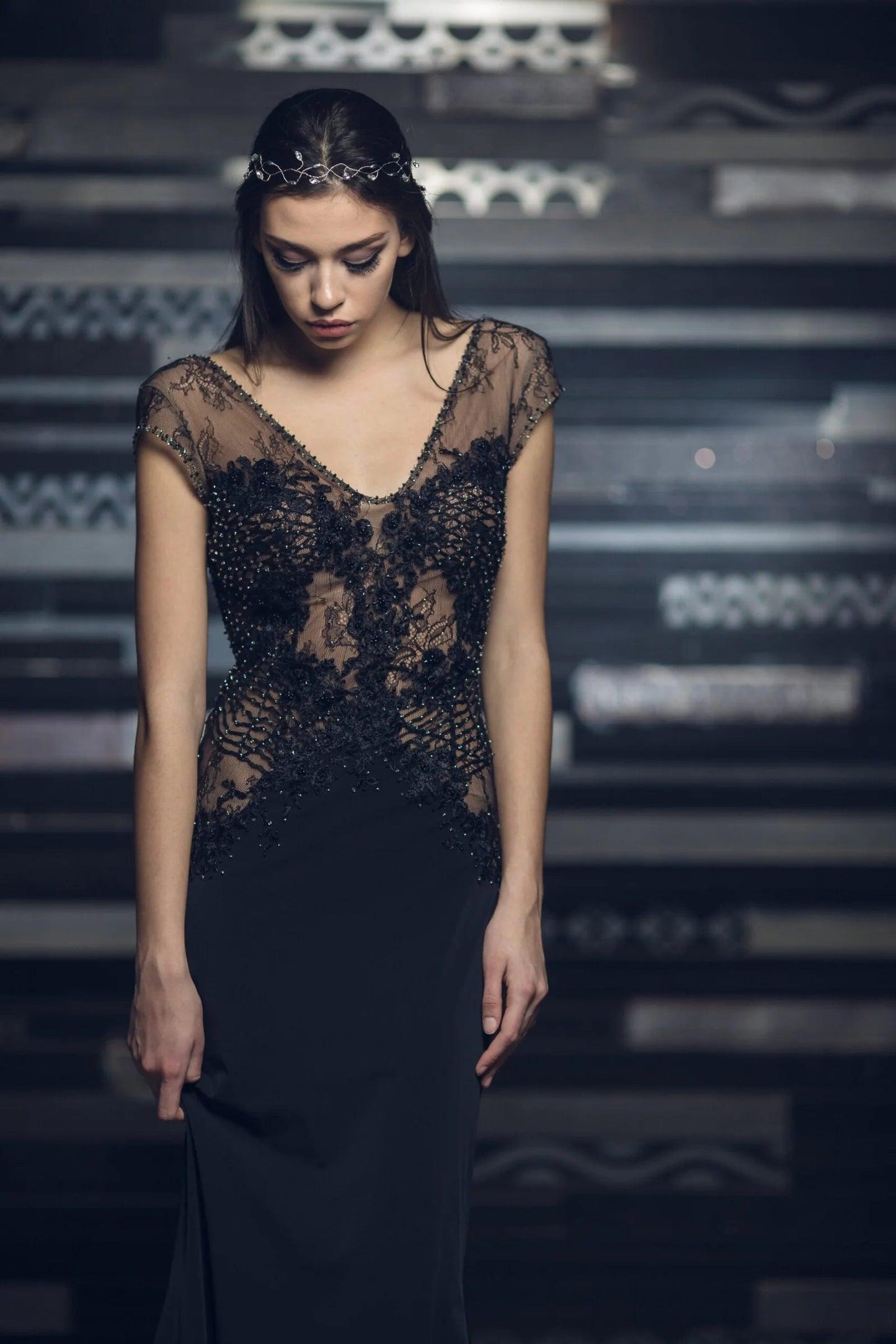 Black Lace Mermaid Gown Open Back - Dresses Dioma