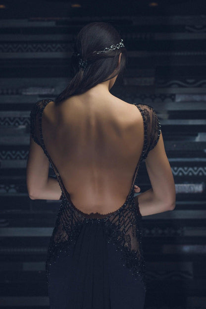 Black Lace Mermaid Gown Open Back - Dresses Dioma