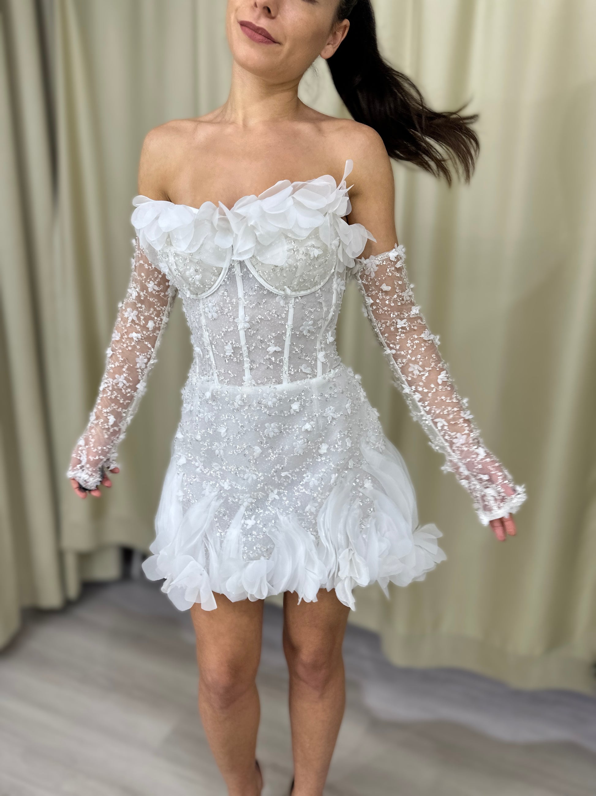 Short Floral Lace Wedding Dress Bridal Mini Chelsea - Dresses Dioma