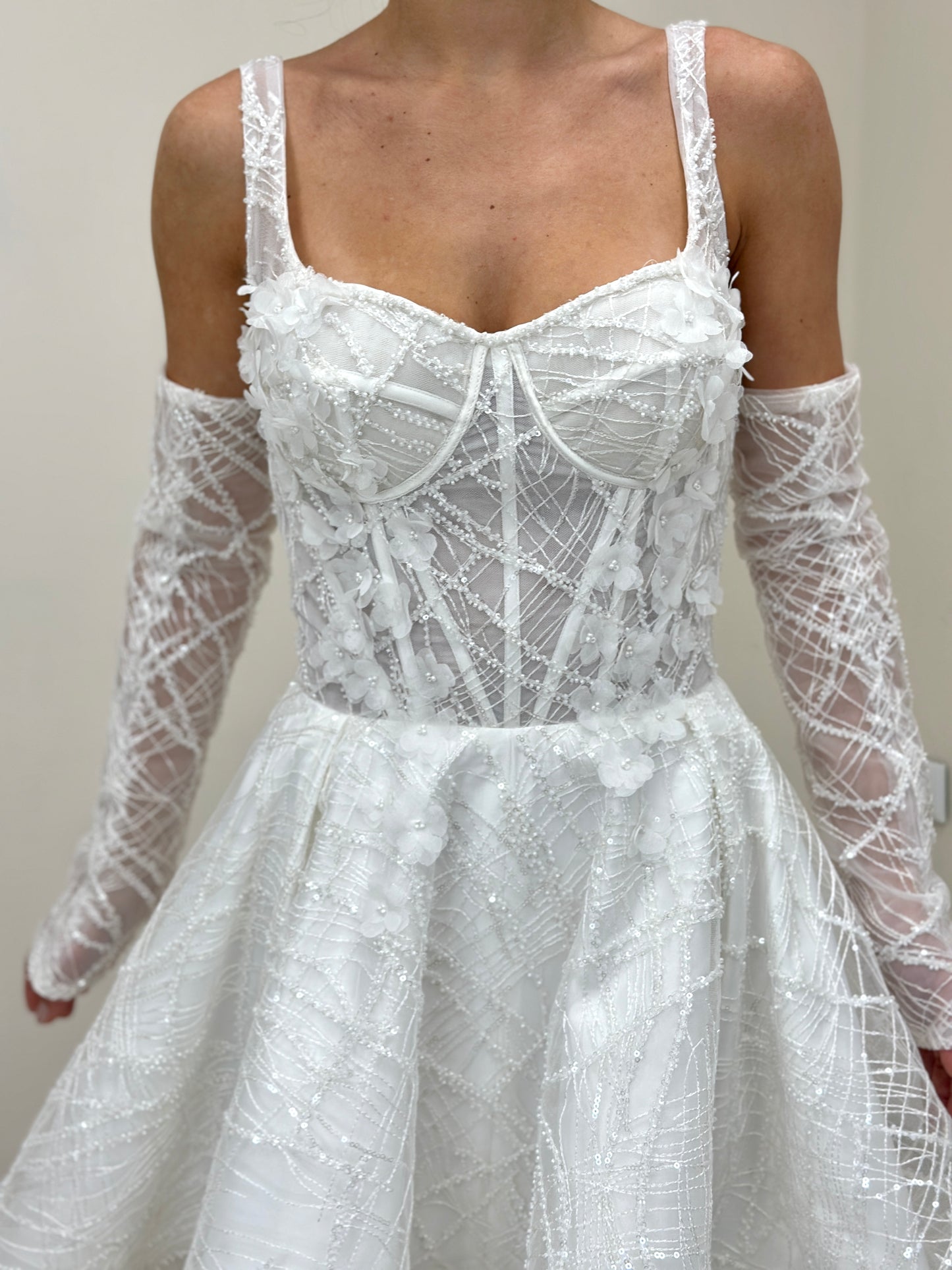 Short Lace A-line Wedding Dress Bridal Mini Daisy