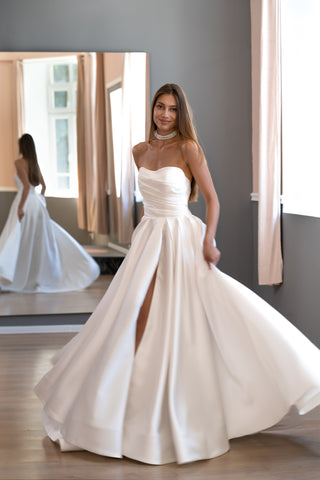 Elegant Classic Luxury Mikado A-line Wedding Dress Amelia