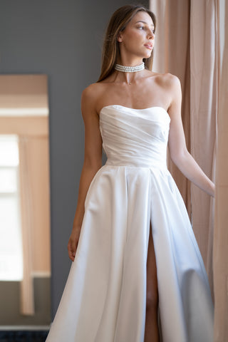 Elegant Classic Luxury Mikado A-line Wedding Dress Amelia