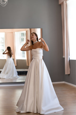 Elegant Classic Luxury Mikado A-line Wedding Dress Amelia