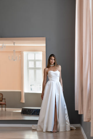 Elegant Classic Luxury Mikado A-line Wedding Dress Amelia