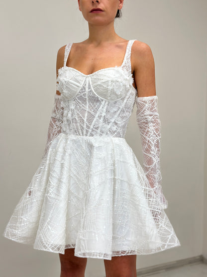 Short Lace A-line Wedding Dress Bridal Mini Daisy