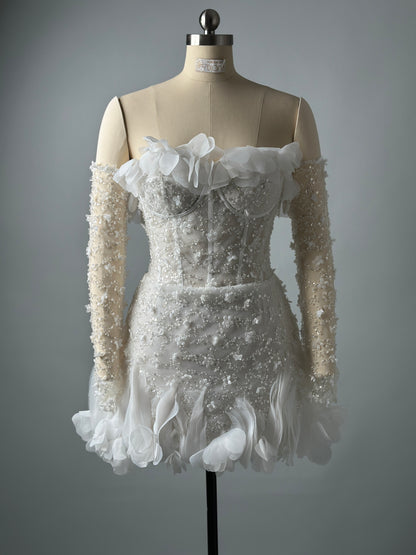 Short Floral Lace Wedding Dress Bridal Mini Chelsea