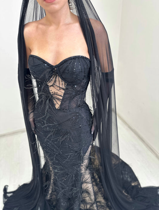 Black Lace Elegant Mermaid Trumpet Dress Amber