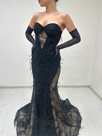 Black Lace Elegant Mermaid Trumpet Dress Amber