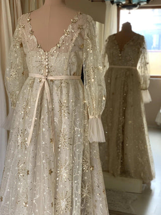 CLEARANCE | Celestial Unique Boho Wedding Dress in gray - Dresses Dioma