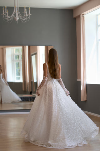 Floral Lace Modern Square Neck Wedding Gown Open Back