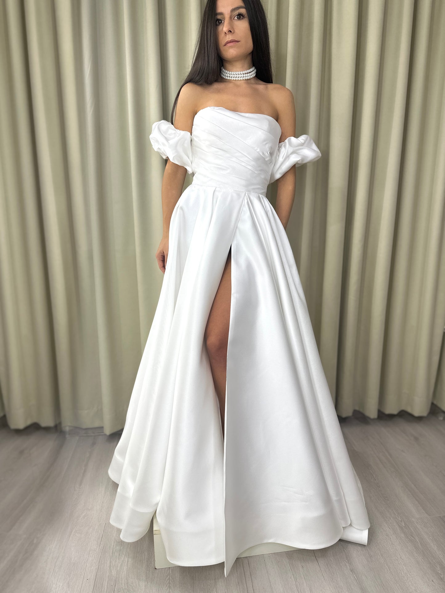 Elegant Classic Luxury Mikado A-line Wedding Dress Amelia