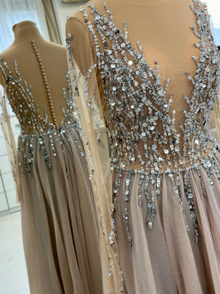 Elegant Embroidered Gray Dress - Dresses Dioma