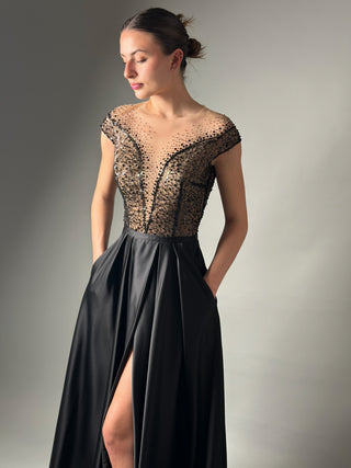 Black Wedding Dress Alternative Illusion Neckline and Pockets
