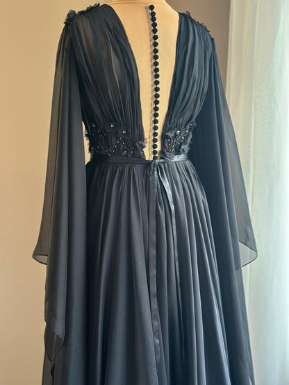 Black Gothic Witchy Gown with long sleeves - Dresses Dioma