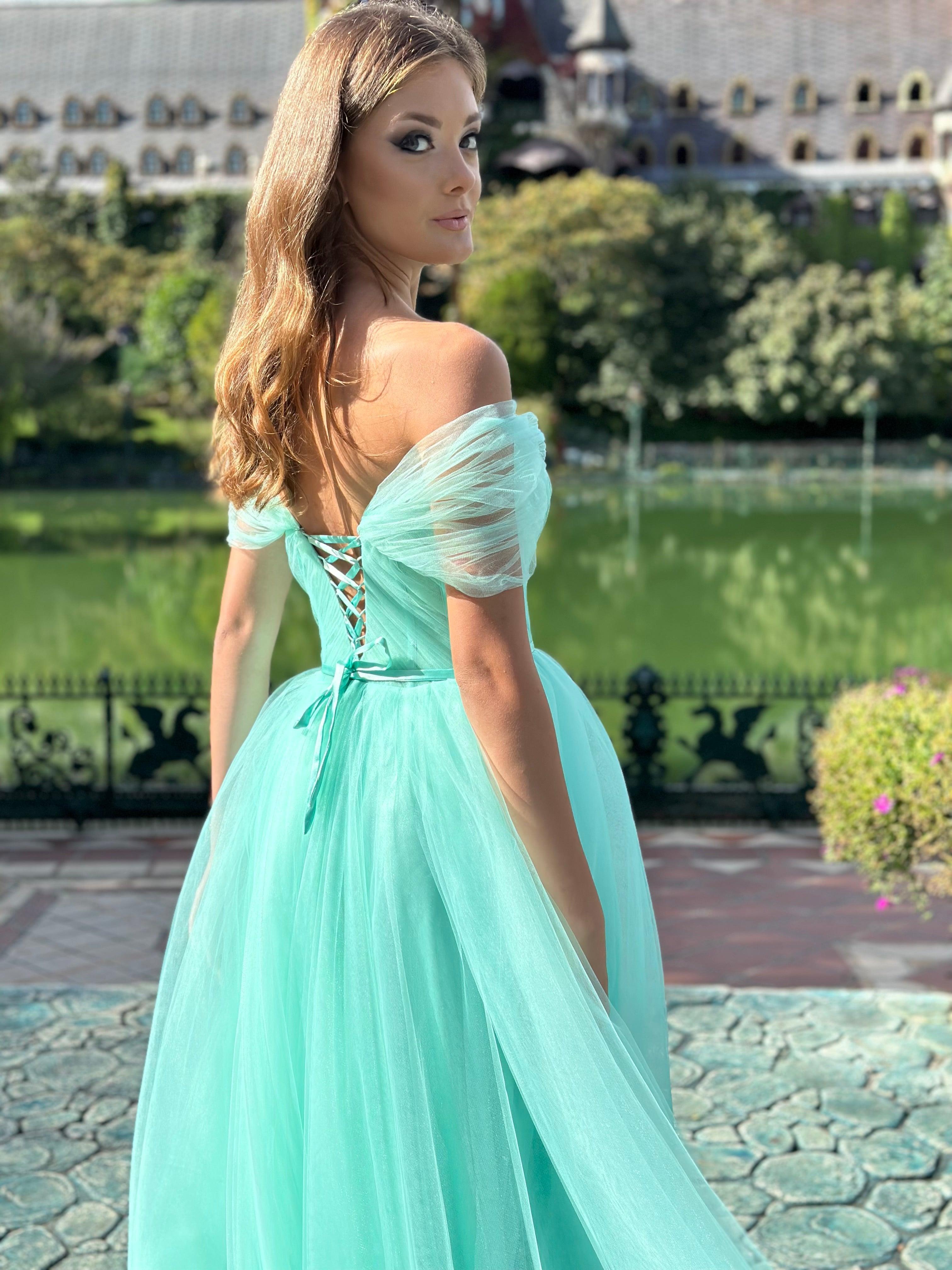 Fairy Ethereal Tulle Gown in Mint Green Enchanting Colored Bridal Gown Alternative Dresses Dioma