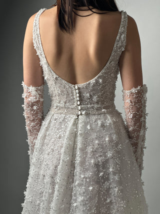 Floral Lace Modern Square Neck Wedding Gown Open Back
